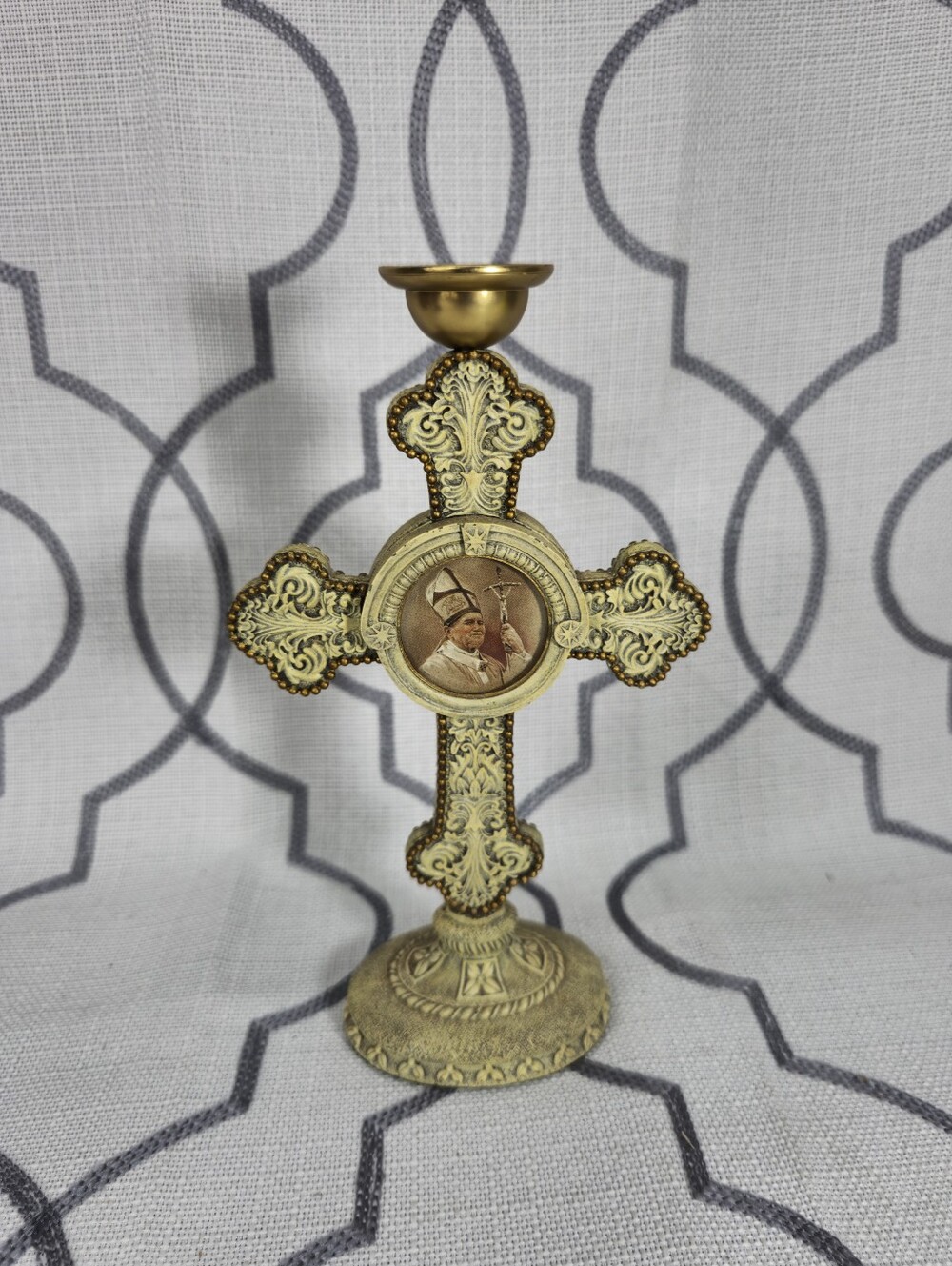 Cross Candle Holder Pope John Paul II The Danbury Mint 8" H - Rare To Find